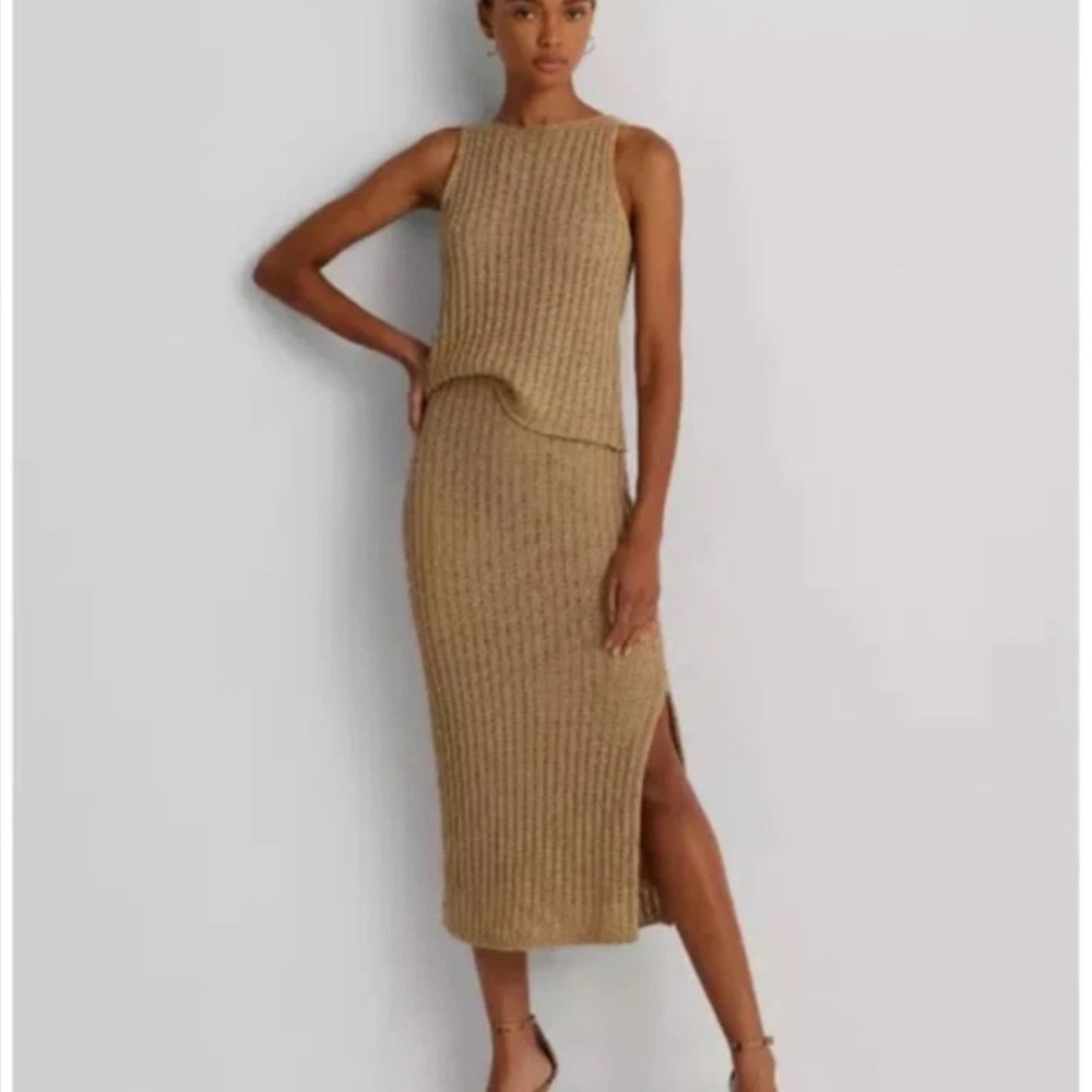 LAUREN RALPH LAUREN Crochet Knit Linen Maxi  Skirt & Top set Size M/L